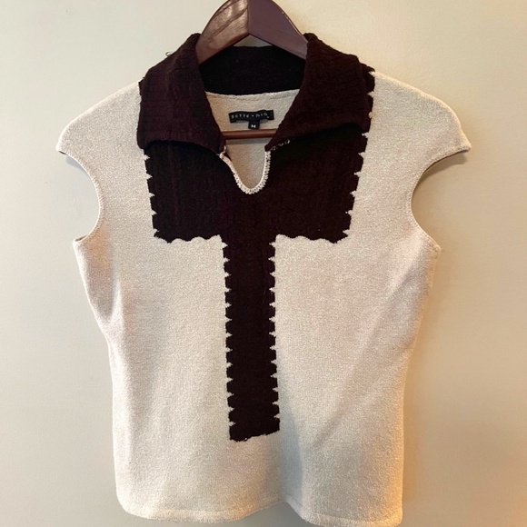 Bette Paige Sweaters - Bette Paige Sleeveless Brown & Tan Sweater Vest - Size M